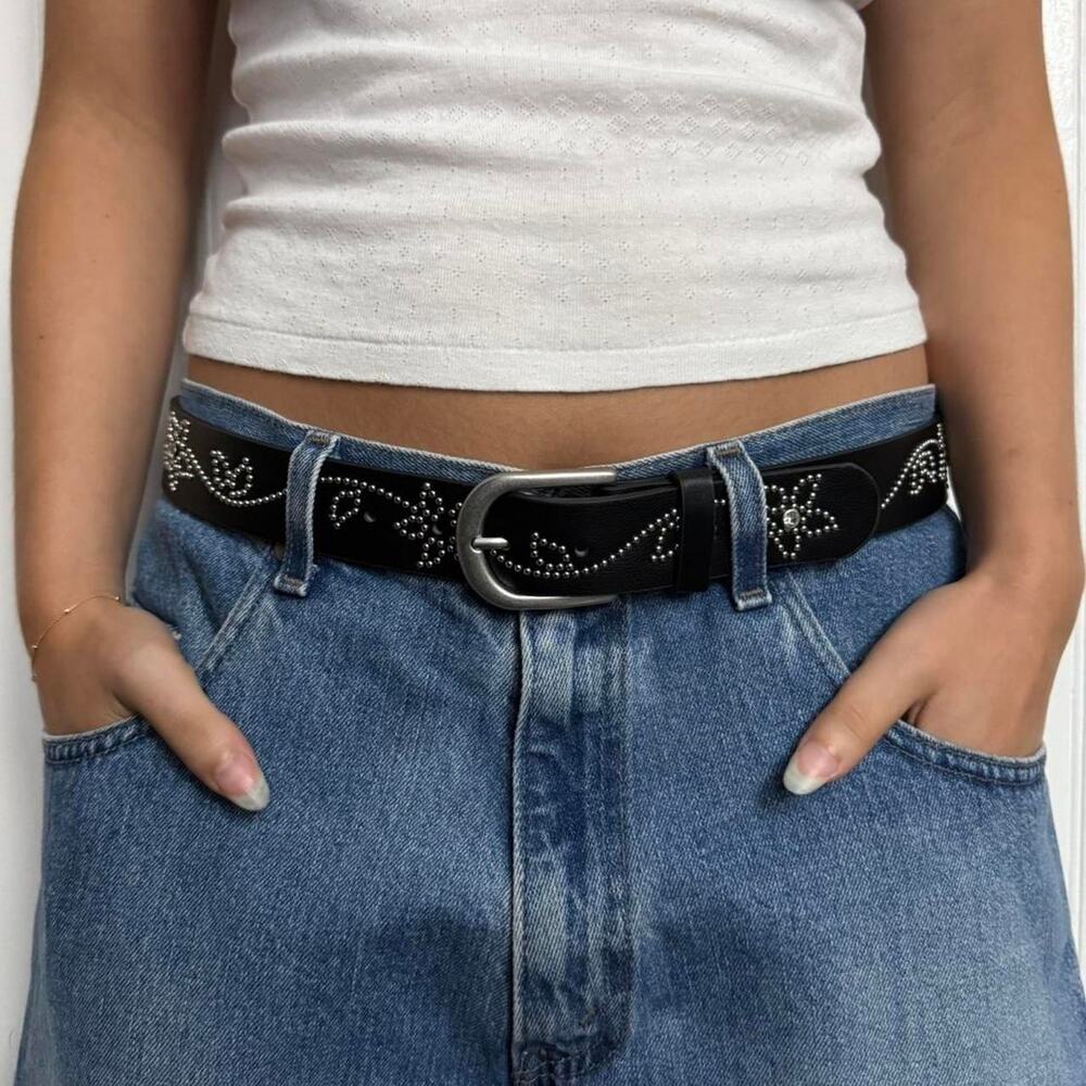 Black floral studded silver western MENS2